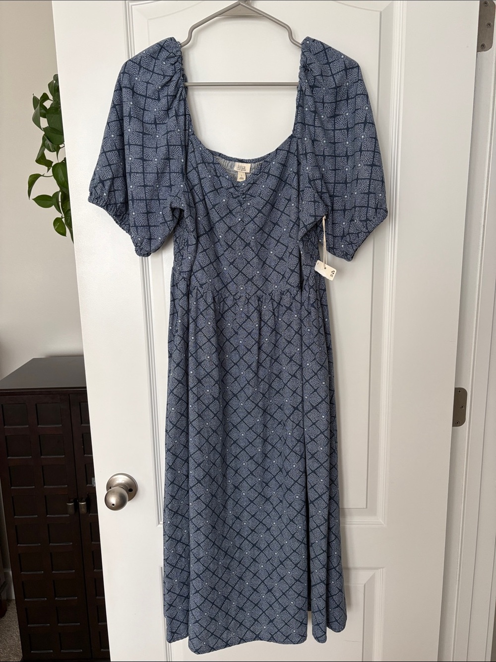 a.n.a Blue Printed Puff-Sleeve Dress